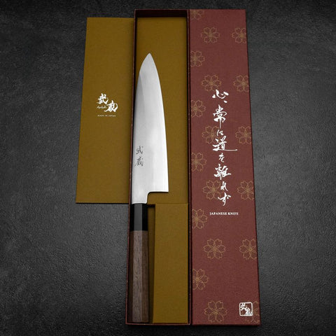 Gyuto Silver Steel #3 Polished Buffalo Walnut Handle 210mm (8.3”)-[Musashi]-[Japanese-Kitchen-Knives]