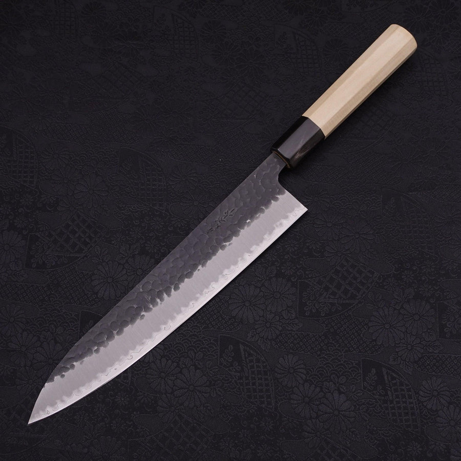 Gyuto Stainless Clad Aogami-Super Kurouchi Tsuchime Buffalo Magnolia Handle 240mm-Aogami Super-Kurouchi-Japanese Handle-[Musashi]-[Japanese-Kitchen-Knives]