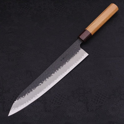 Gyuto Stainless Clad Aogami-Super Kurouchi Tsuchime Zelkova Handle 240mm-Aogami Super-Kurouchi-Japanese Handle-[Musashi]-[Japanese-Kitchen-Knives]