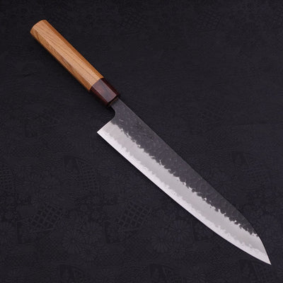 Gyuto Stainless Clad Aogami-Super Kurouchi Tsuchime Zelkova Handle 240mm-Aogami Super-Kurouchi-Japanese Handle-[Musashi]-[Japanese-Kitchen-Knives]