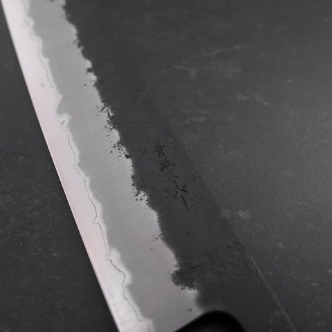 Gyuto Stainless Clad Blue Super Kurouchi Nashiji Green Urushi Handle 240mm (9.4”)-[Musashi]-[Japanese-Kitchen-Knives]