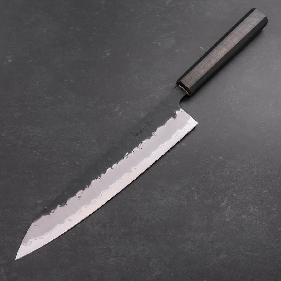 Gyuto Stainless Clad Blue Super Kurouchi Nashiji Green Urushi Handle 240mm-[Musashi]-[Japanese-Kitchen-Knives]
