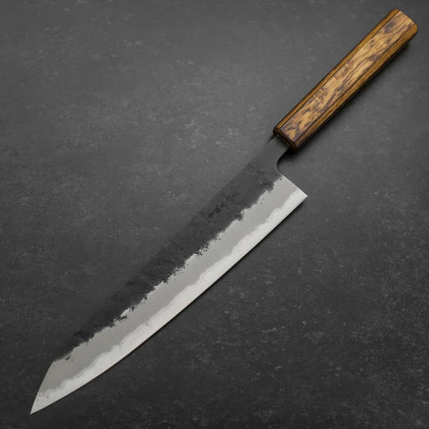Gyuto Stainless Clad Blue Super Kurouchi Nashiji Sumi Urushi Handle 240mm (9.4”)-[Musashi]-[Japanese-Kitchen-Knives]