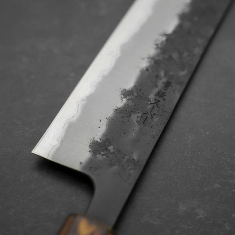 Gyuto Stainless Clad Blue Super Kurouchi Nashiji Sumi Urushi Handle 240mm (9.4”)-[Musashi]-[Japanese-Kitchen-Knives]