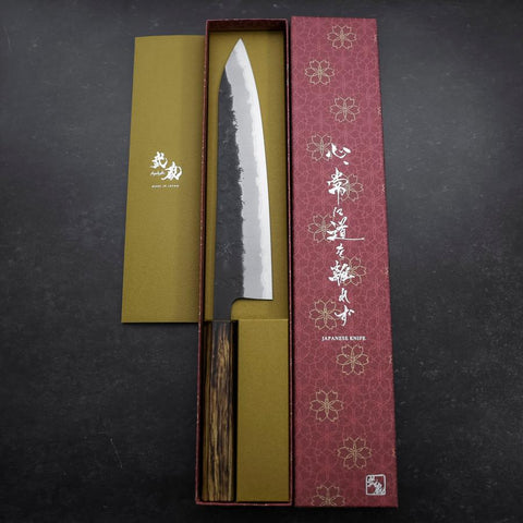 Gyuto Stainless Clad Blue Super Kurouchi Nashiji Sumi Urushi Handle 240mm (9.4”)-[Musashi]-[Japanese-Kitchen-Knives]
