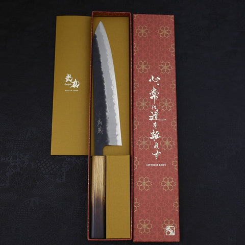 Gyuto Stainless Clad Blue Super Kurouchi Nashiji Yaki Urushi Handle 240mm (9.4”)-[Musashi]-[Japanese-Kitchen-Knives]
