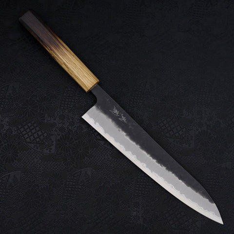 Gyuto Stainless Clad Blue Super Kurouchi Nashiji Yaki Urushi Handle 240mm (9.4”)-[Musashi]-[Japanese-Kitchen-Knives]