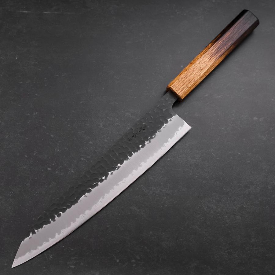 ナイフ　牛刀 牛刀 青紙スーパー 黒打槌目 欅柄 240mm – MUSASHI