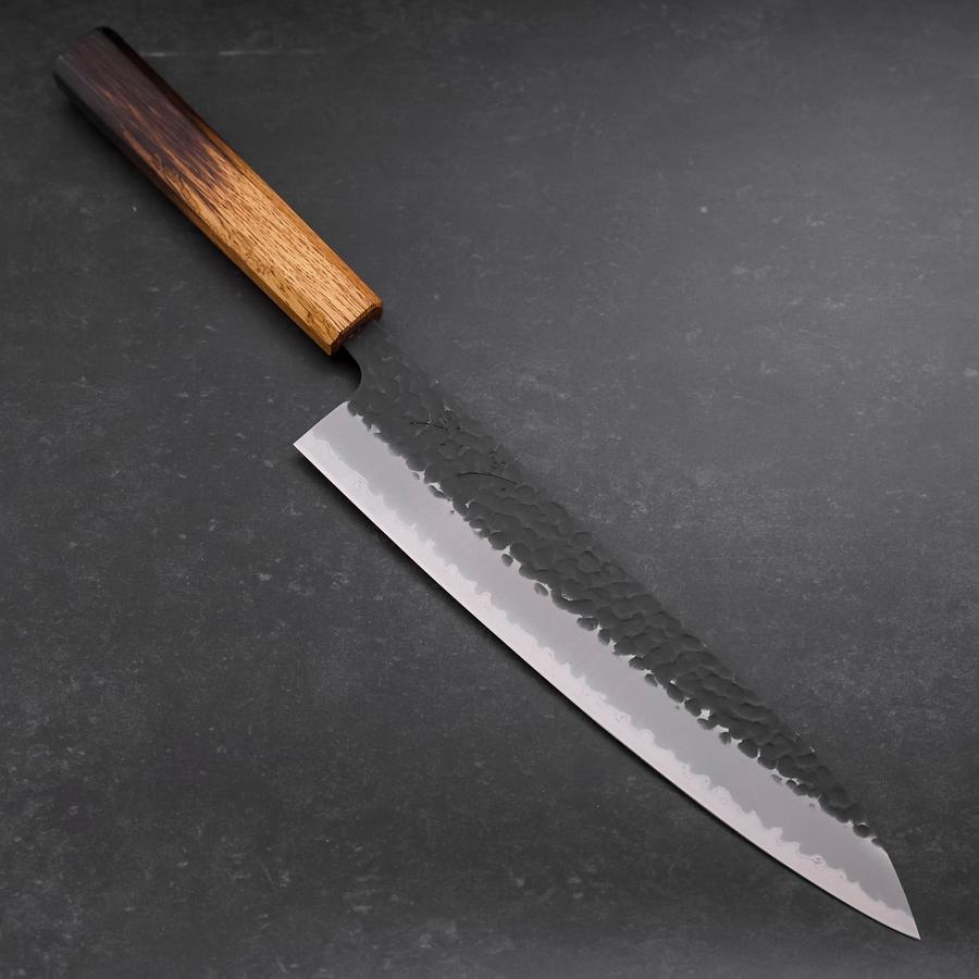 山本刃物　槌目　黒打ちスーパー青紙240mm 牛刀 青紙スーパー 黒打槌目 欅柄 240mm – MUSASHI