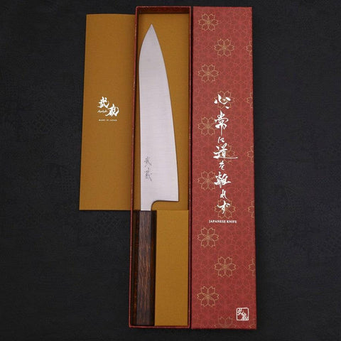 Gyuto Stainless Clad Blue Super Polished Sumi Urushi Handle 240mm (9.4”)-[Musashi]-[Japanese-Kitchen-Knives]