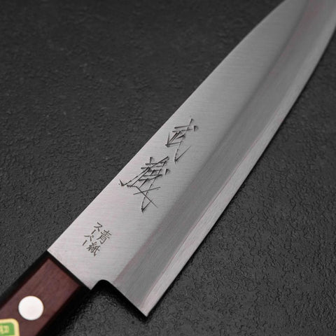 Gyuto Stainless Clad Blue Super Polished Western Black Red Handle 180mm (Tsuba-nashi) (7”)-[Musashi]-[Japanese-Kitchen-Knives]
