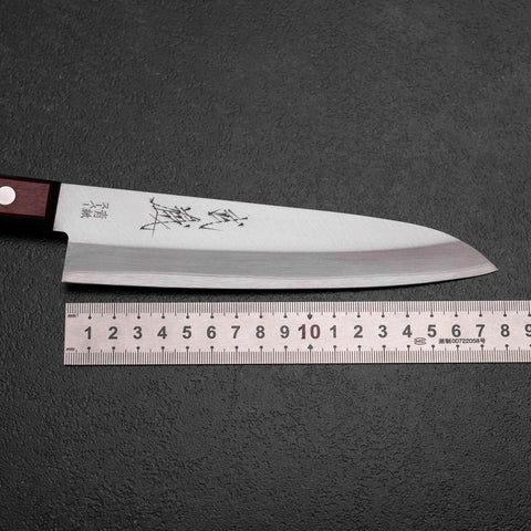 Gyuto Stainless Clad Blue Super Polished Western Black Red Handle 180mm (Tsuba-nashi) (7”)-[Musashi]-[Japanese-Kitchen-Knives]