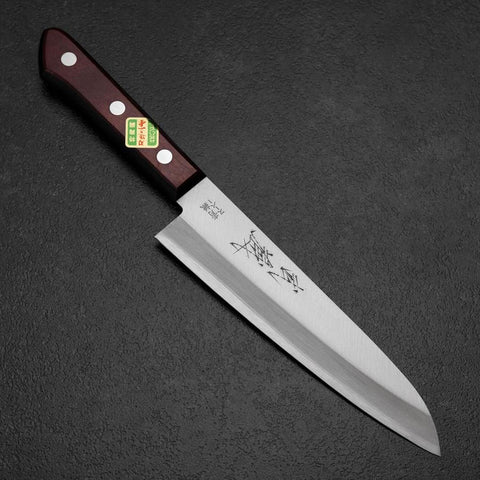 Gyuto Stainless Clad Blue Super Polished Western Black Red Handle 180mm (Tsuba-nashi) (7”)-[Musashi]-[Japanese-Kitchen-Knives]