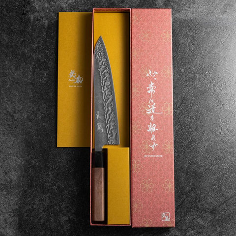 Gyuto Sweden Stainless Steel Nashiji Washi Damascus Black Walnut Handle 210mm-[Musashi]-[Japanese-Kitchen-Knives]