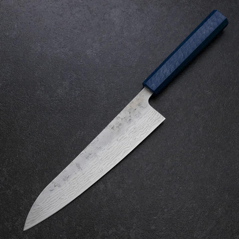 Gyuto Sweden Stainless Steel Nashiji Washi Damascus Blue Urushi Handle 210mm (8.3”)-[Musashi]-[Japanese-Kitchen-Knives]