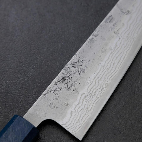 Gyuto Sweden Stainless Steel Nashiji Washi Damascus Blue Urushi Handle 210mm (8.3”)-[Musashi]-[Japanese-Kitchen-Knives]