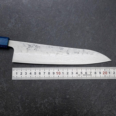 Gyuto Sweden Stainless Steel Nashiji Washi Damascus Blue Urushi Handle 210mm (8.3”)-[Musashi]-[Japanese-Kitchen-Knives]