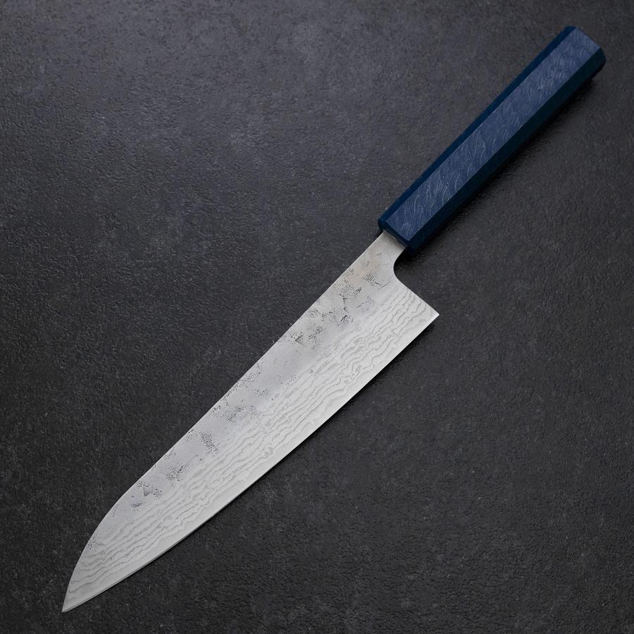 Gyuto Sweden Stainless Steel Nashiji Washi Damascus Blue Urushi Handle 210mm-[Musashi]-[Japanese-Kitchen-Knives]