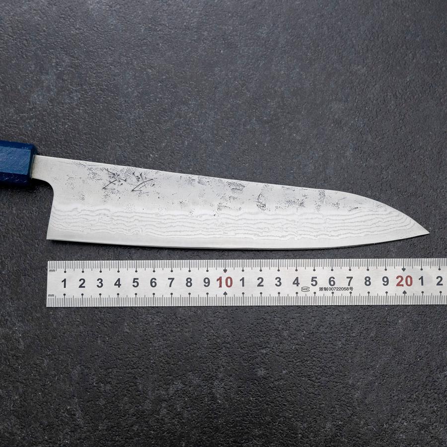 Gyuto Sweden Stainless Steel Nashiji Washi Damascus Blue Urushi Handle 210mm-[Musashi]-[Japanese-Kitchen-Knives]