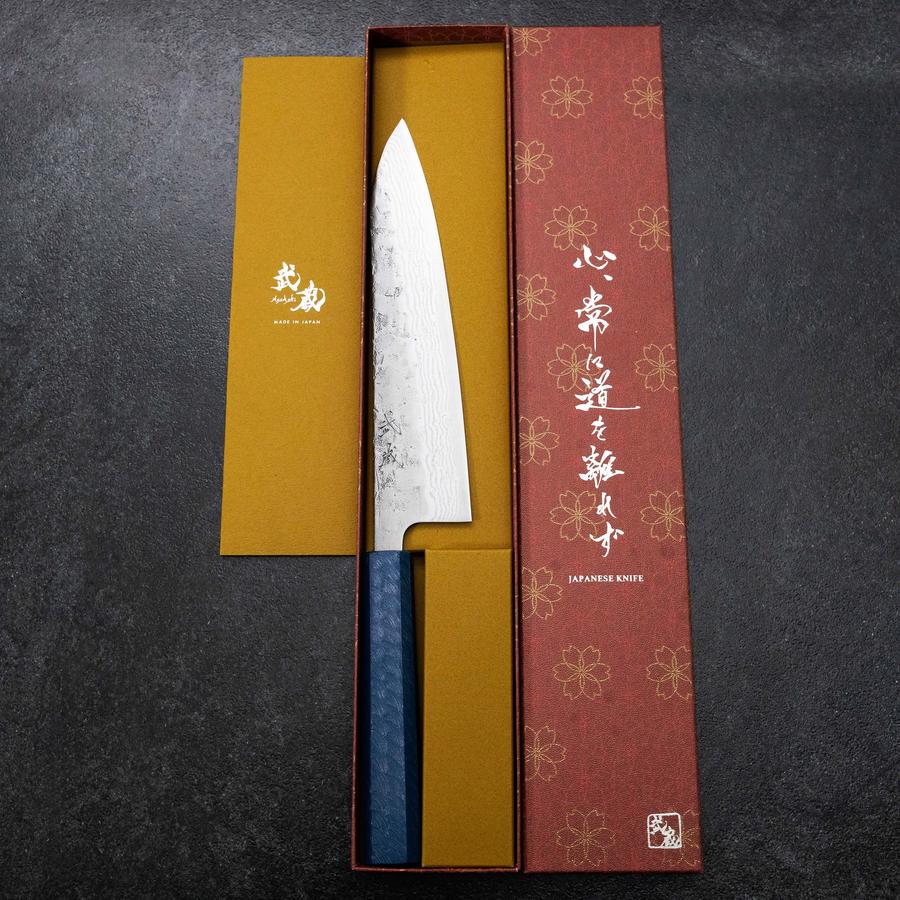 Gyuto Sweden Stainless Steel Nashiji Washi Damascus Blue Urushi Handle 210mm-[Musashi]-[Japanese-Kitchen-Knives]