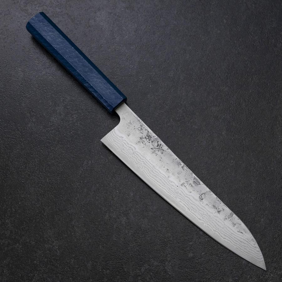 Gyuto Sweden Stainless Steel Nashiji Washi Damascus Blue Urushi Handle 210mm-[Musashi]-[Japanese-Kitchen-Knives]