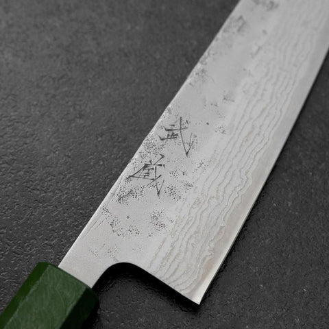Gyuto Sweden Stainless Steel Nashiji Washi Damascus Green Urushi Handle 210mm (8.3”)-[Musashi]-[Japanese-Kitchen-Knives]