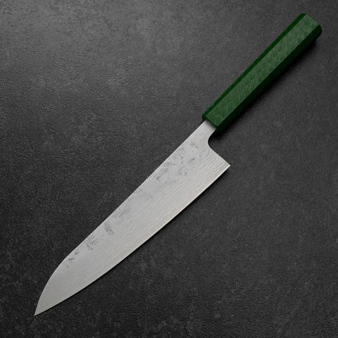 Gyuto Sweden Stainless Steel Nashiji Washi Damascus Green Urushi Handle 210mm-[Musashi]-[Japanese-Kitchen-Knives]