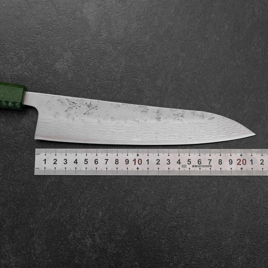 Gyuto Sweden Stainless Steel Nashiji Washi Damascus Green Urushi Handle 210mm-[Musashi]-[Japanese-Kitchen-Knives]