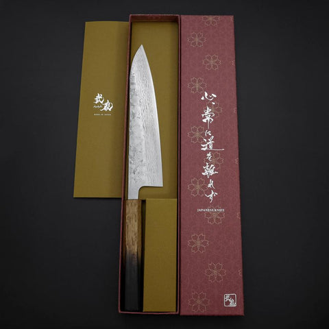 Gyuto Sweden Stainless Steel Nashiji Washi Damascus Yaki Urushi Handle 210mm-[Musashi]-[Japanese-Kitchen-Knives]