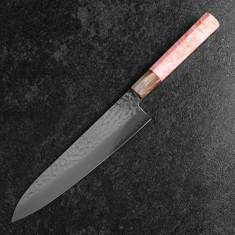 Gyuto VG-10 Mirror Tsuchime Damascus Dark Pink Buffalo Maple Handle 210mm-[Musashi]-[Japanese-Kitchen-Knives]