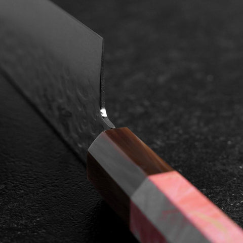 Gyuto VG-10 Mirror Tsuchime Damascus Dark Pink Buffalo Maple Handle 210mm-[Musashi]-[Japanese-Kitchen-Knives]
