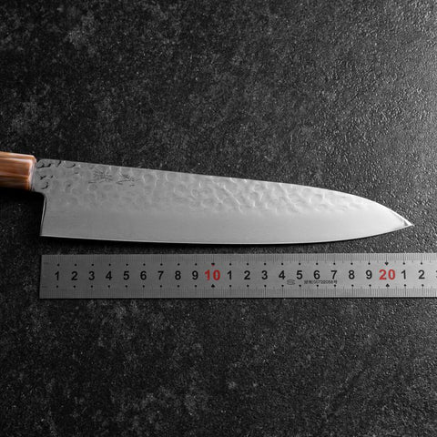 Gyuto VG-10 Mirror Tsuchime Damascus Dark Pink Buffalo Maple Handle 210mm-[Musashi]-[Japanese-Kitchen-Knives]