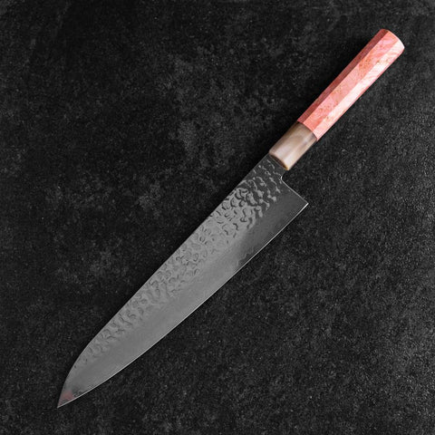 Gyuto VG-10 Mirror Tsuchime Damascus Dark Pink Buffalo Maple Handle 240mm-[Musashi]-[Japanese-Kitchen-Knives]