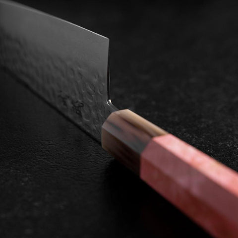 Gyuto VG-10 Mirror Tsuchime Damascus Dark Pink Buffalo Maple Handle 240mm-[Musashi]-[Japanese-Kitchen-Knives]