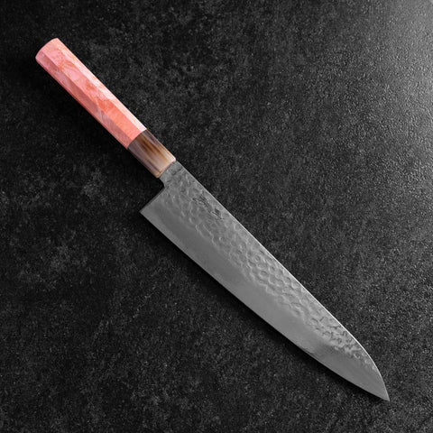 Gyuto VG-10 Mirror Tsuchime Damascus Dark Pink Buffalo Maple Handle 240mm-[Musashi]-[Japanese-Kitchen-Knives]