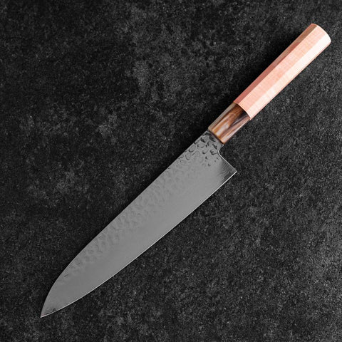 Gyuto VG-10 Mirror Tsuchime Damascus Light Pink Buffalo Maple Handle 210mm (8.3”)-[Musashi]-[Japanese-Kitchen-Knives]