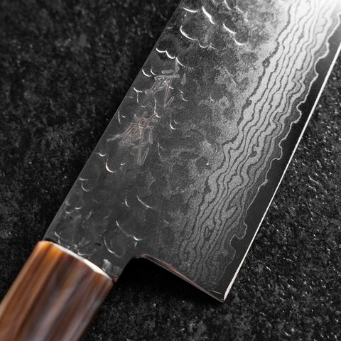 Gyuto VG-10 Mirror Tsuchime Damascus Light Pink Buffalo Maple Handle 210mm (8.3”)-[Musashi]-[Japanese-Kitchen-Knives]