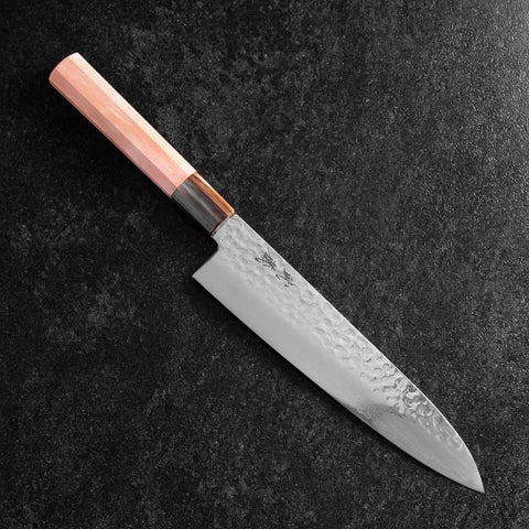 Gyuto VG-10 Mirror Tsuchime Damascus Light Pink Buffalo Maple Handle 210mm-[Musashi]-[Japanese-Kitchen-Knives]