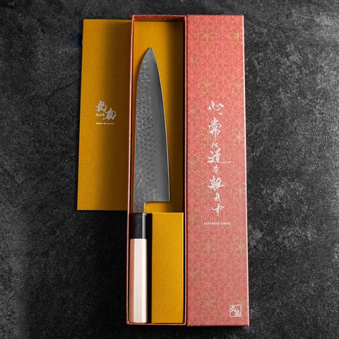 Gyuto VG-10 Tsuchime Damascus Buffalo Magnolia Handle 210mm-[Musashi]-[Japanese-Kitchen-Knives]
