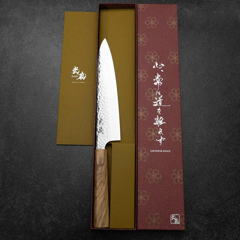 Gyuto VG-10 Tsuchime Damascus Olive Handle 210mm-[Musashi]-[Japanese-Kitchen-Knives]