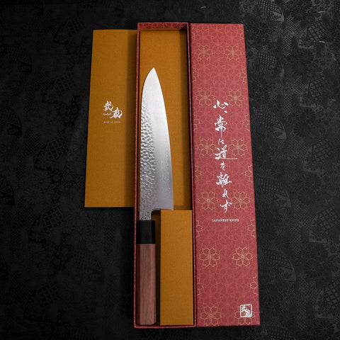 Gyuto VG-10 Tsuchime Damascus Walnut Handle 210mm (8.3”)-[Musashi]-[Japanese-Kitchen-Knives]