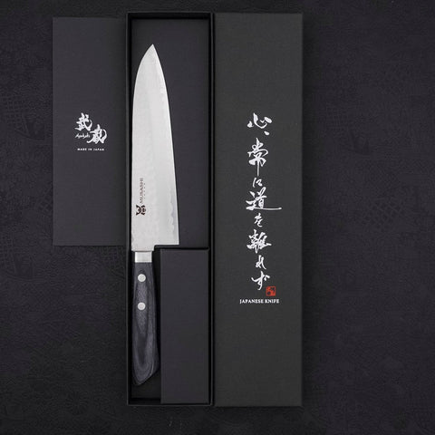 Gyuto VG-10 Tsuchime Damascus Western Dark Blue Handle 180mm (7”)-[Musashi]-[Japanese-Kitchen-Knives]