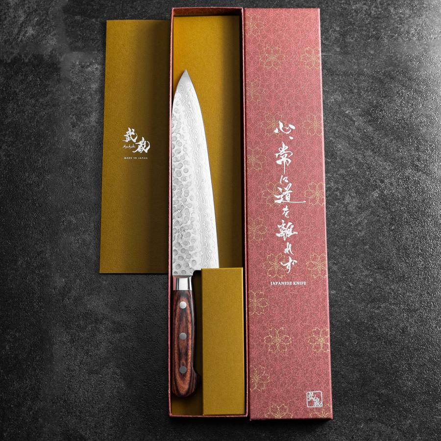 牛刀 VG-10 槌目ダマスカス 胡桃柄 210mm – MUSASHI