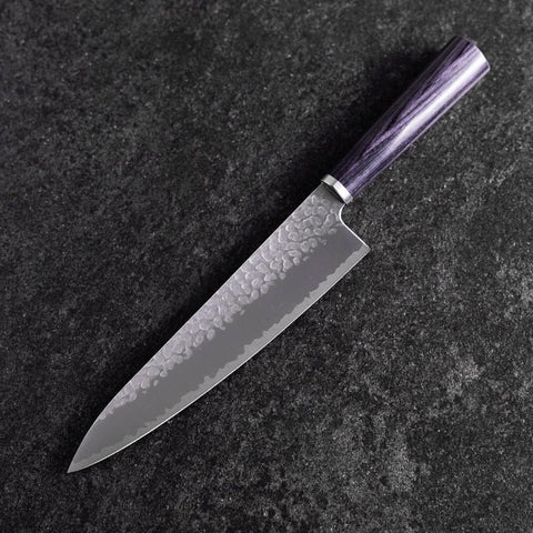 Gyuto VG-10 Tsuchime Oval Purple Handle 200mm (7.9”)-[Musashi]-[Japanese-Kitchen-Knives]