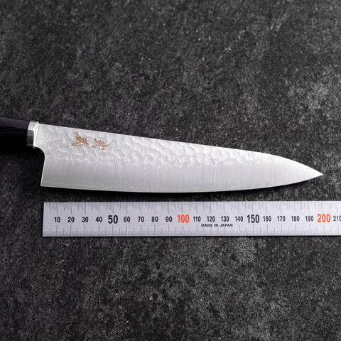 Gyuto VG-10 Tsuchime Oval Purple Handle 200mm (7.9”)-[Musashi]-[Japanese-Kitchen-Knives]