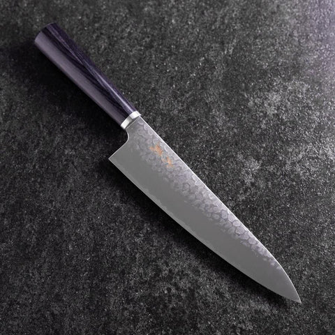 Gyuto VG-10 Tsuchime Oval Purple Handle 200mm-[Musashi]-[Japanese-Kitchen-Knives]