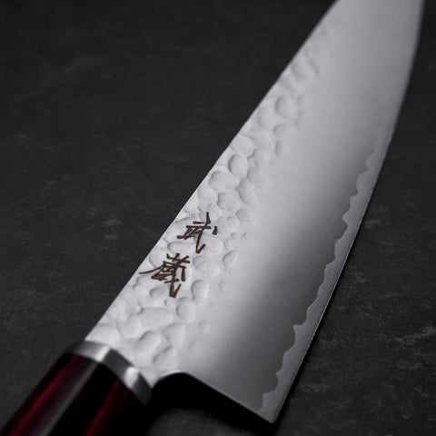 Gyuto VG-10 Tsuchime Oval Red Handle 180mm (7”)-[Musashi]-[Japanese-Kitchen-Knives]
