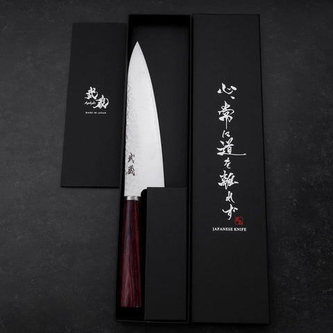 Gyuto VG-10 Tsuchime Oval Red Handle 180mm (7”)-[Musashi]-[Japanese-Kitchen-Knives]
