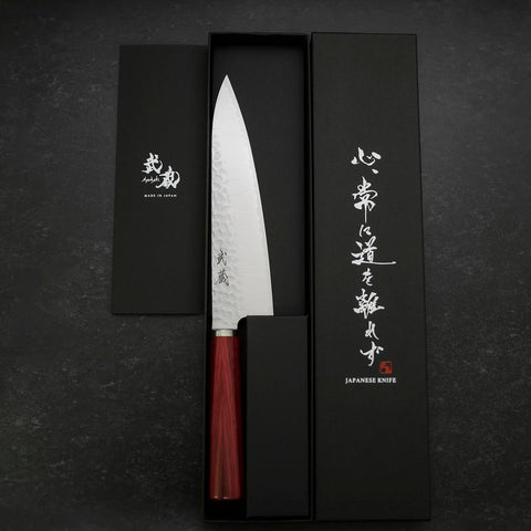 Gyuto VG-10 Tsuchime Western Red Handle 185mm (7.3”) (7.3”)-[Musashi]-[Japanese-Kitchen-Knives]