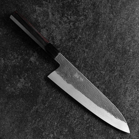 Gyuto White Steel #1 Kurouchi Tsuchime Buffalo Ebony Handle 210mm (8.3”)-[Musashi]-[Japanese-Kitchen-Knives]